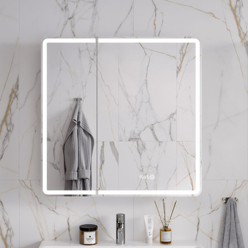 Зеркальный шкаф EQUIL Nice 80 с часами, свет, правый, белый