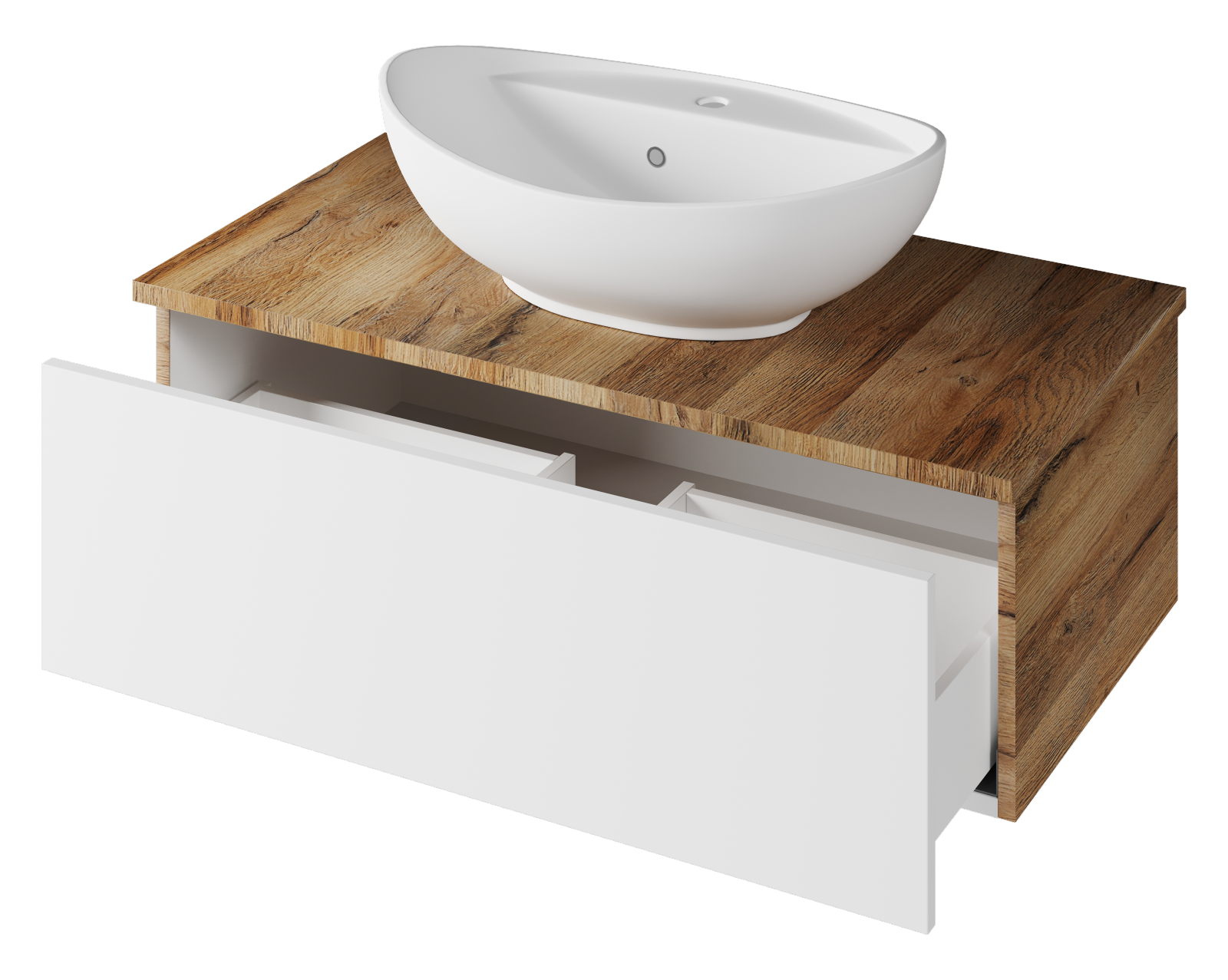 Тумба с раковиной Misty Ива 90 подвесная, белый/дуб вотан