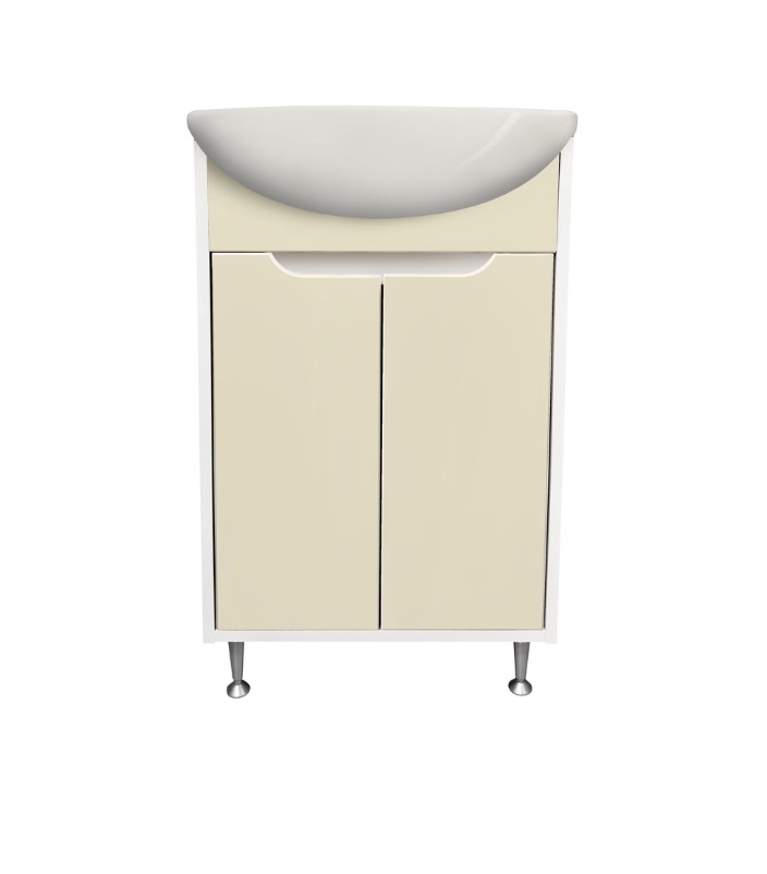Тумба напольная Runo Эконова 60 с раковиной Уют 60, 2 двери, белый/крем