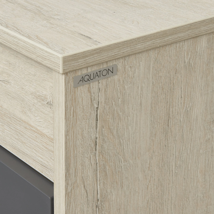 Тумба подвесная Aquaton Лофт Урбан 100 с раковиной Одри 42x62 Round, серый графит, дуб орегон