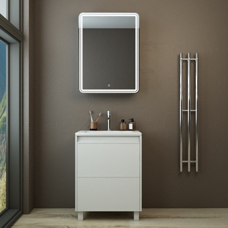 Тумба с раковиной Emmy Вега 60 напольная, 2 ящика, белый