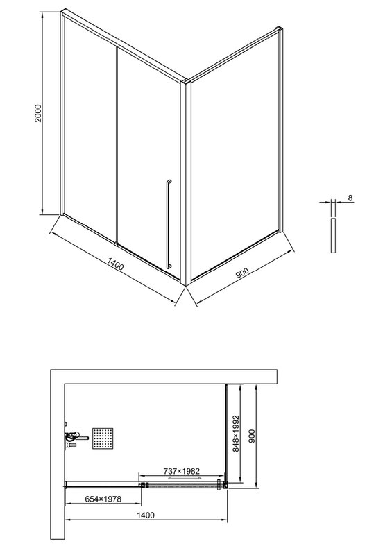 Душевой уголок Timo TDSS-140/17C-8L + TSS-900/17C-8 140x90 см, профиль матовое золото, стекло прозрачное