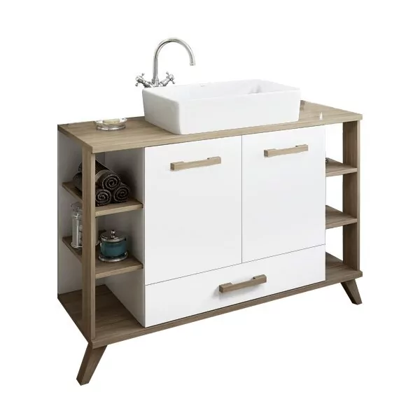 Тумба с накладной раковиной Sanflor Ингрид 120 напольная, белый матовый, швейцарский вяз