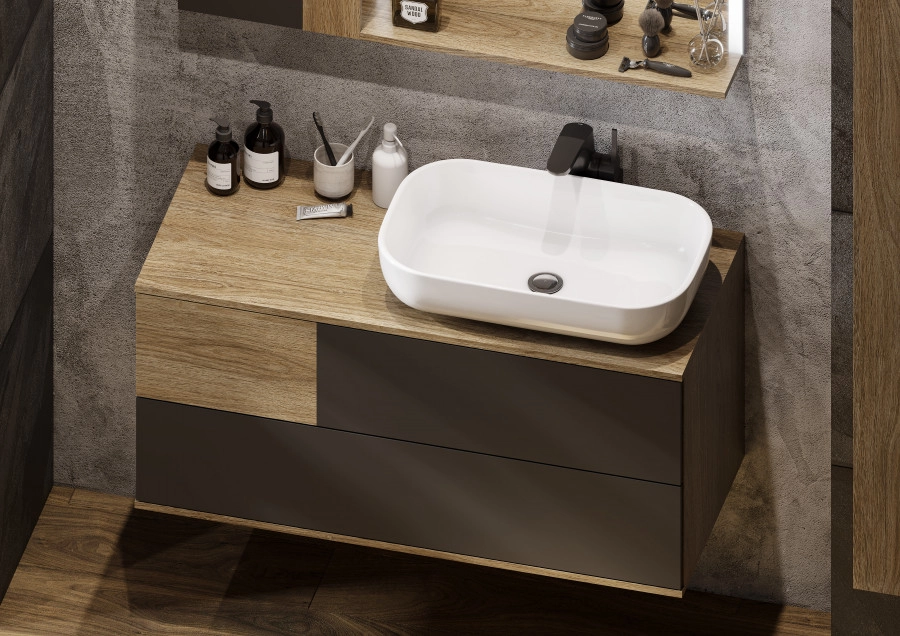 Тумба подвесная Aquaton Терра 105 с раковиной Одри 42х42, дуб кантри, антрацит