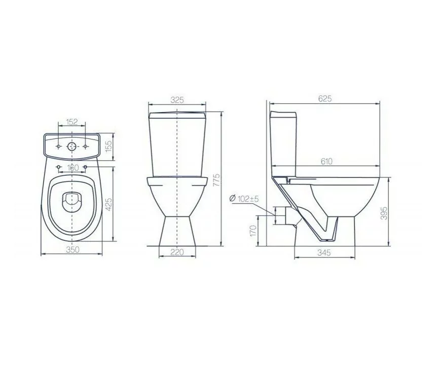 Унитаз Rosa Соло напольный, компакт, с горизонтальным выпуском, белый