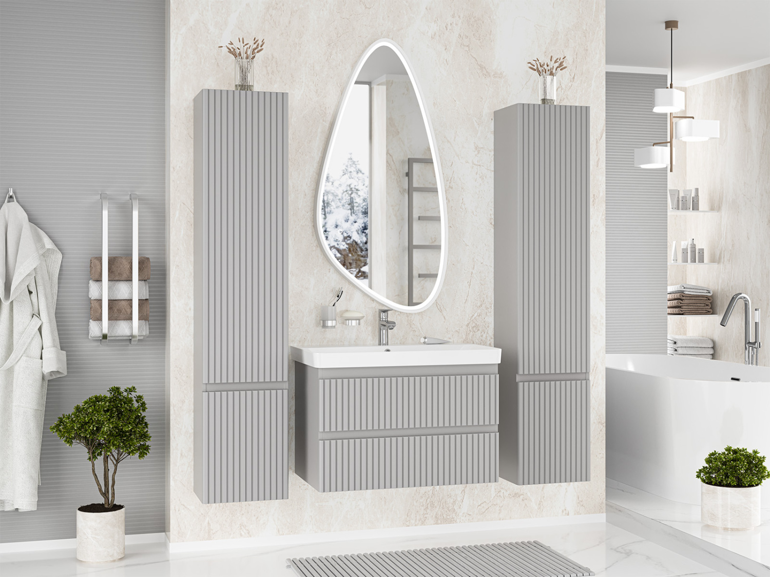 Тумба с раковиной Brevita Victory 80 подвесная, серый шелк