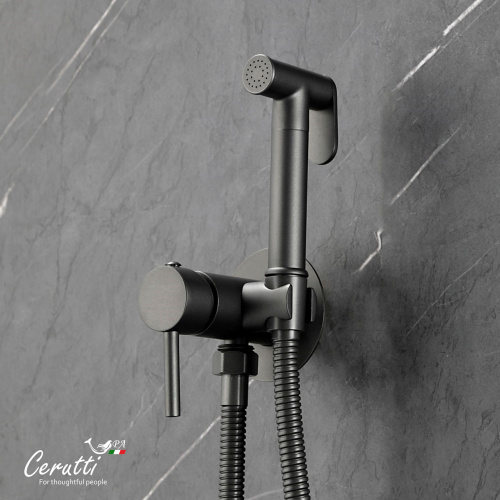 Смеситель с гигиеническим душем Ceruttispa Брайс SHGR (BRAIES CHGR) из латуни с шлангом 120 см, цвет серый