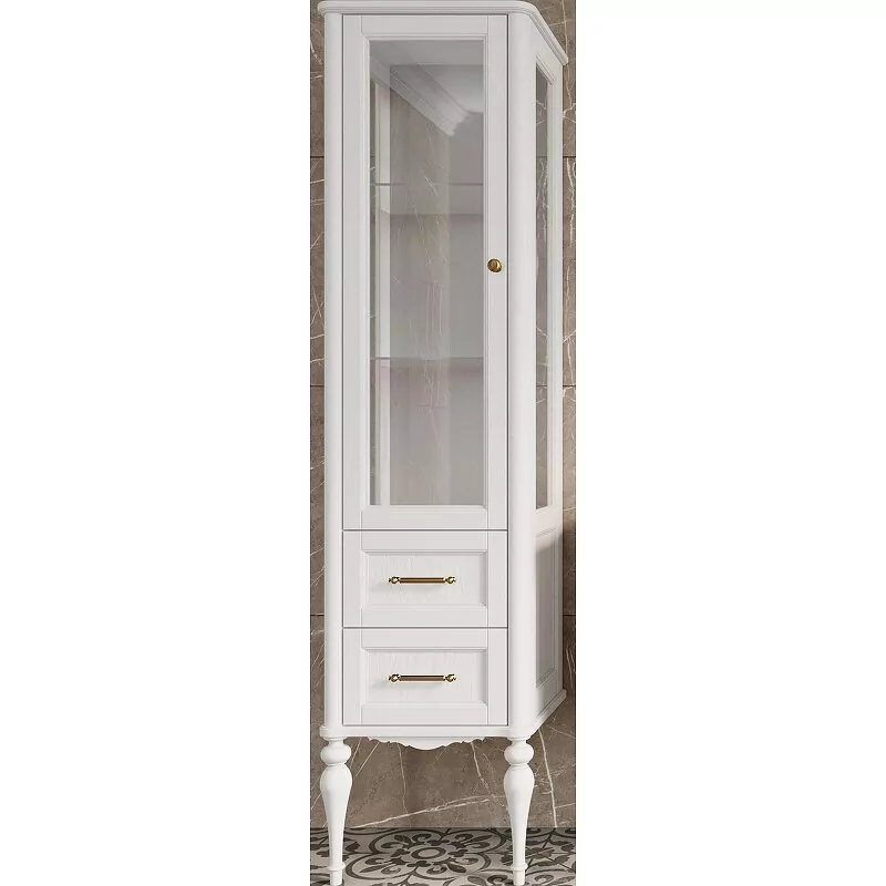 Пенал напольный ValenHouse Эстетика 50 L витрина, белый, хром