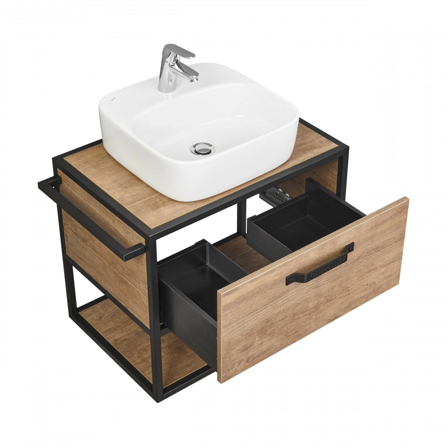 Тумба подвесная Aquaton Лофт Фабрик 65 с раковиной Одри 42х42 Soft, дуб кантри