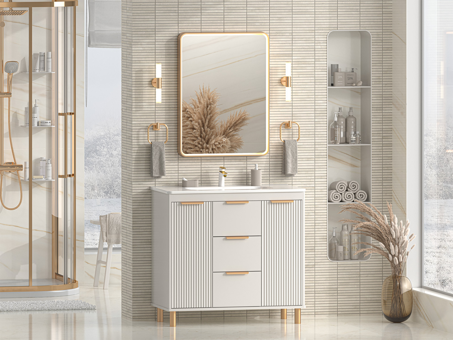 Тумба с раковиной Brevita Risacca Crema 90 напольная, серый