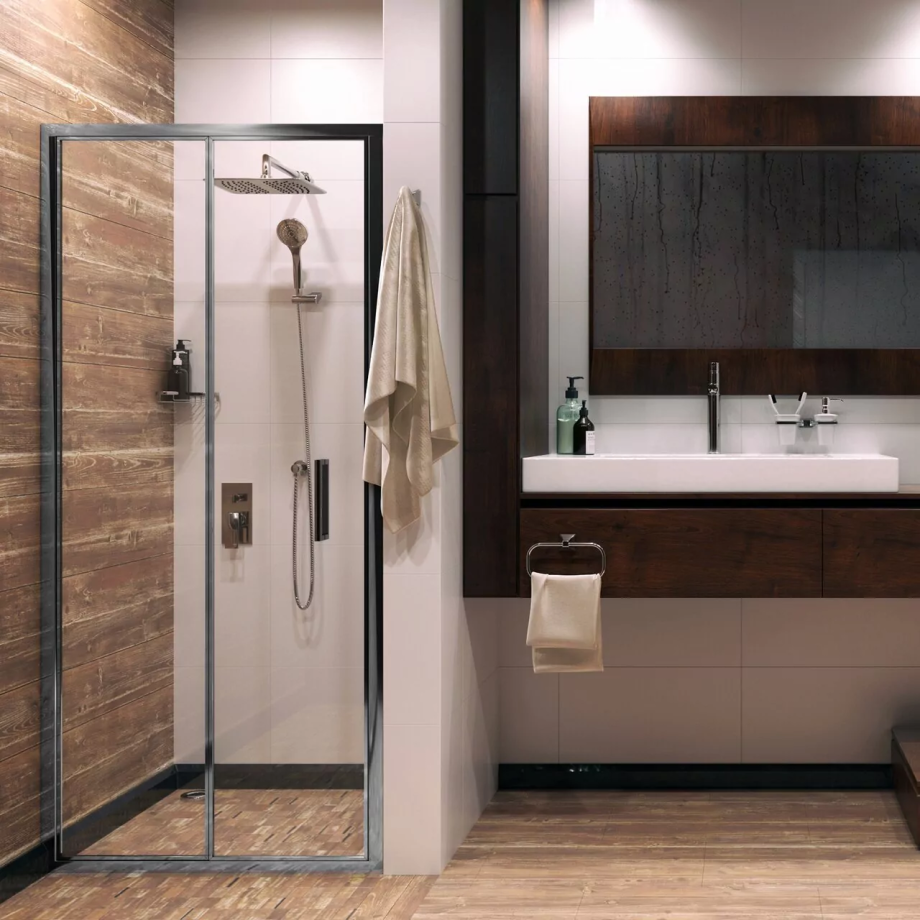 Душевая дверь WasserKraft Weser 78F12 100 в нишу, складная, прозрачное стекло, хром