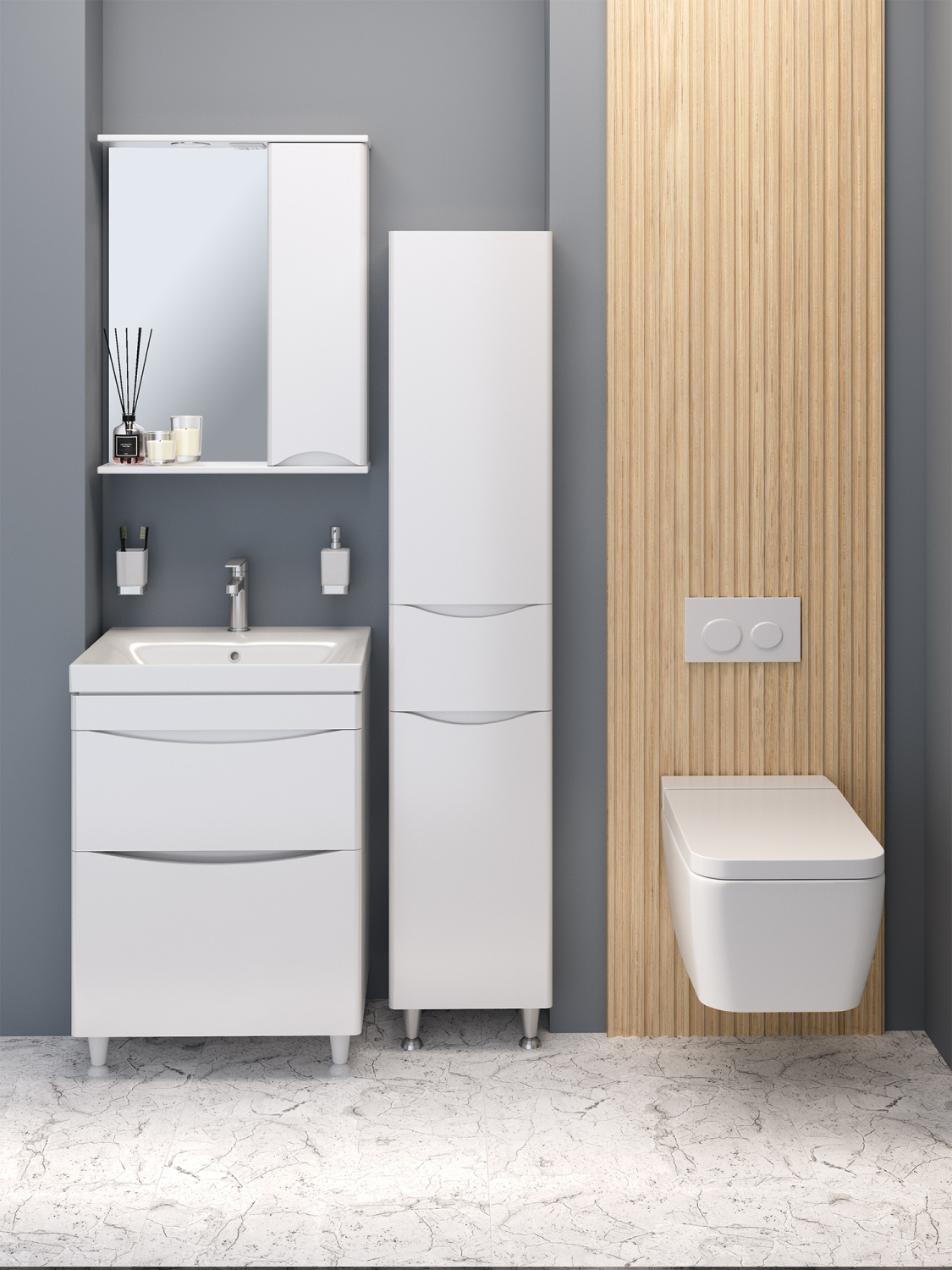 Тумба напольная Runo Афина 60 с раковиной Moduo 60, белый