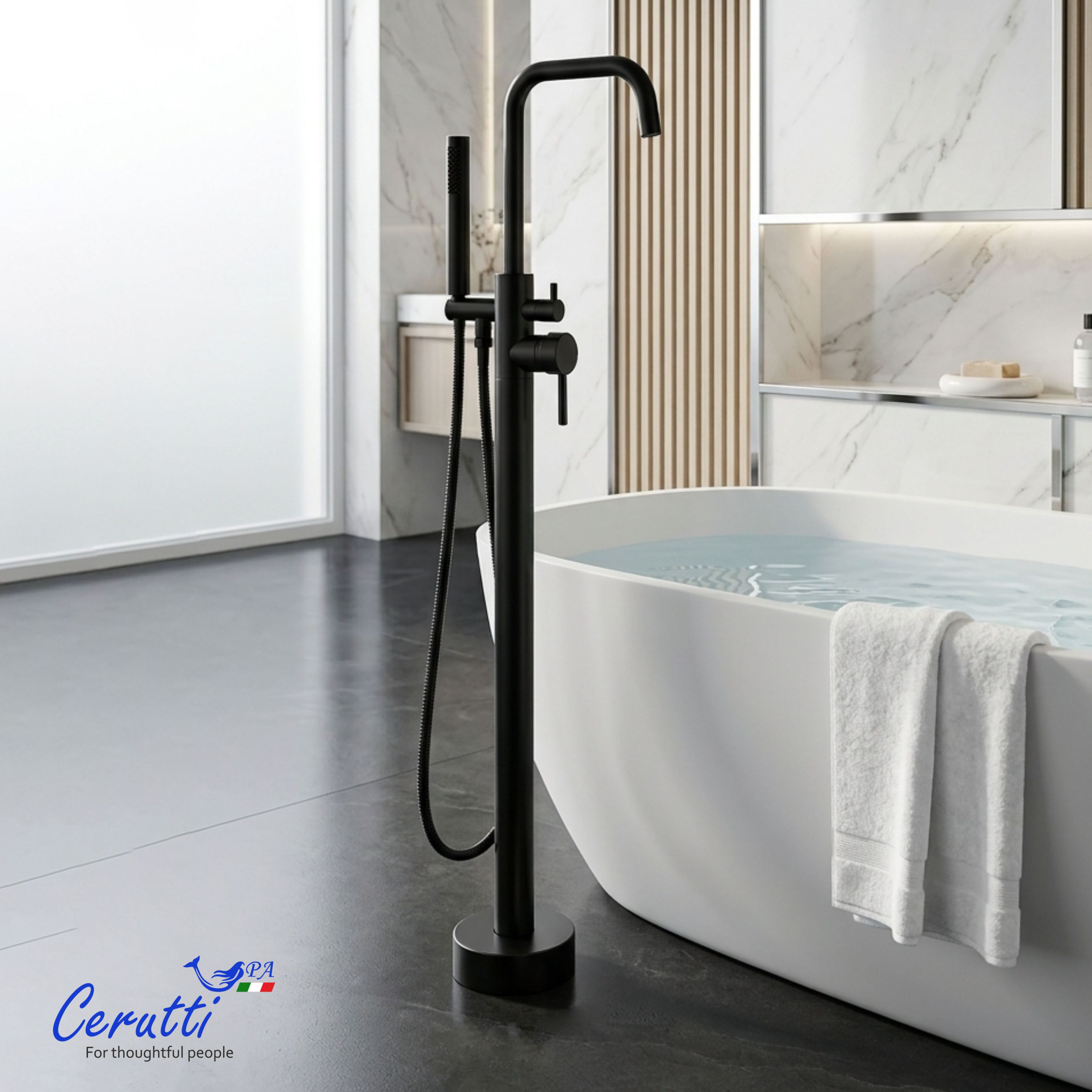 Смеситель напольный Ceruttispa Афра B (AFRA B) из нержавеющей стали, цвет черный матовый