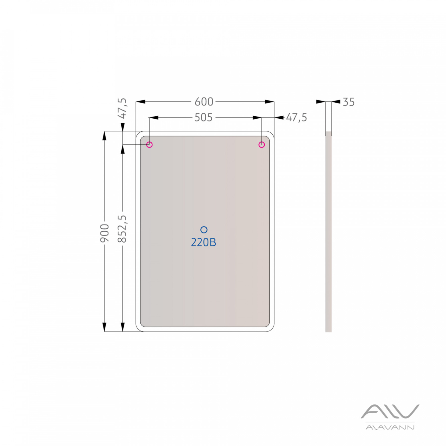 Зеркало Alavann Cat 60 свет, ИК выключатель, антизапотеватель