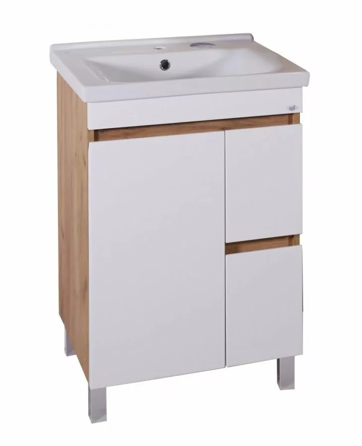Тумба с раковиной Асб-мебель Марко 60-2.1 напольная, 1 дверь, 2 ящика, белый/дуб золотой