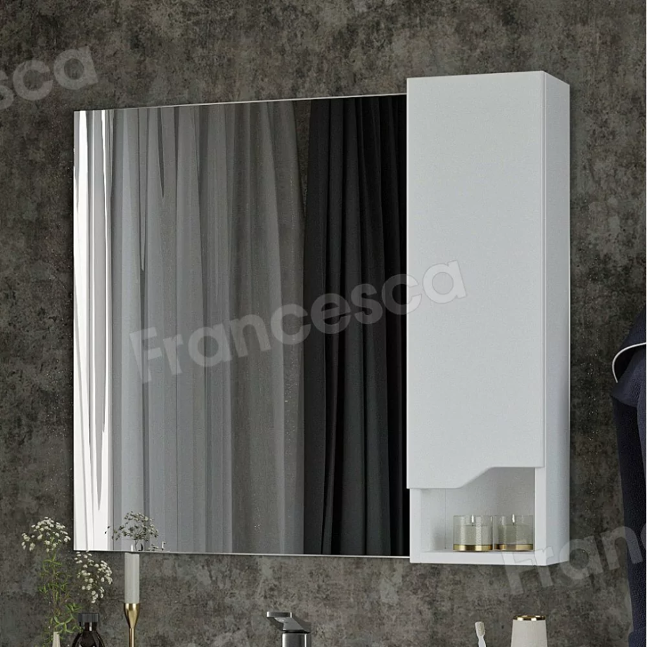 Зеркало с шкафчиком Венеция Неаполь 80 R белый глянец