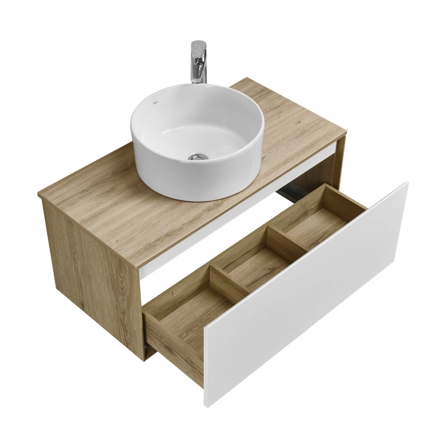 Тумба подвесная AQUATON Либерти 90, столешница, раковина MILA 40х40, дуб эльвезия