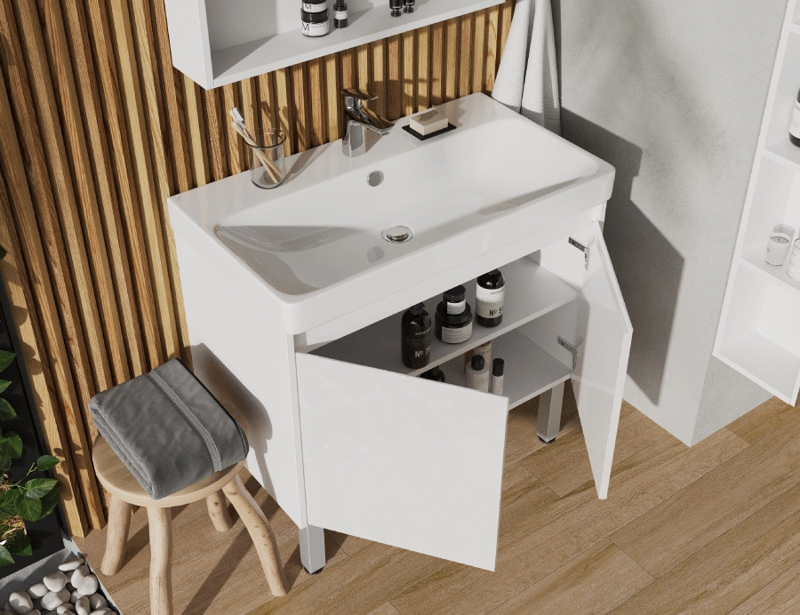 Тумба Aquaton Сканди Doors 80 с раковиной Адриана 80, напольная, 2 ящика, белый