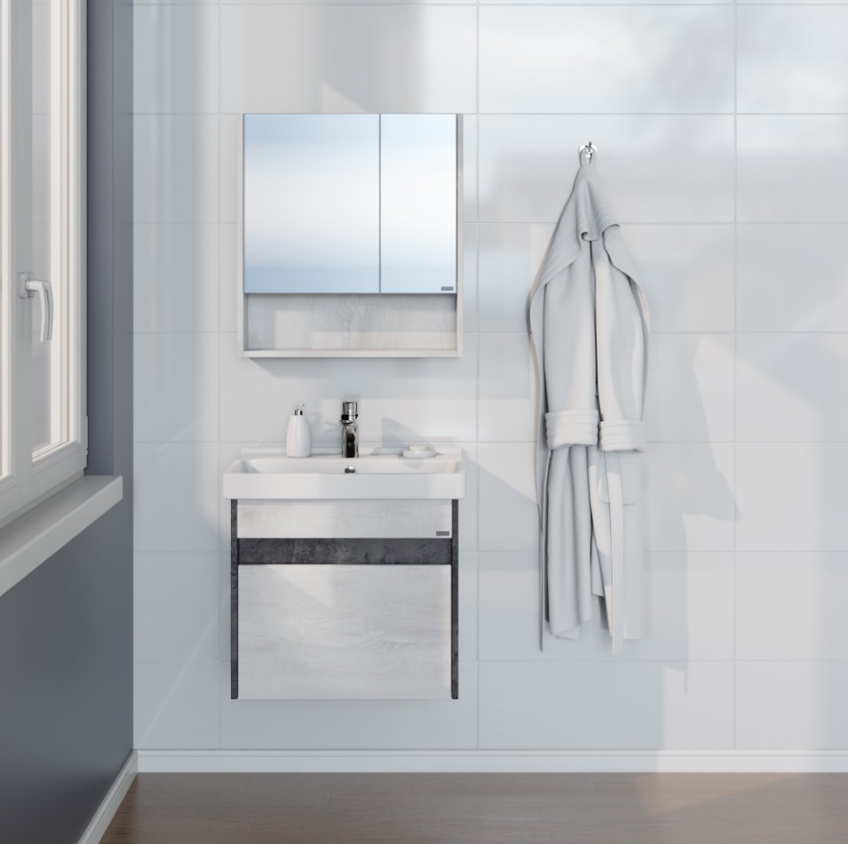 Тумба подвесная Санта Мира 60 с раковиной Fest 60, светлый