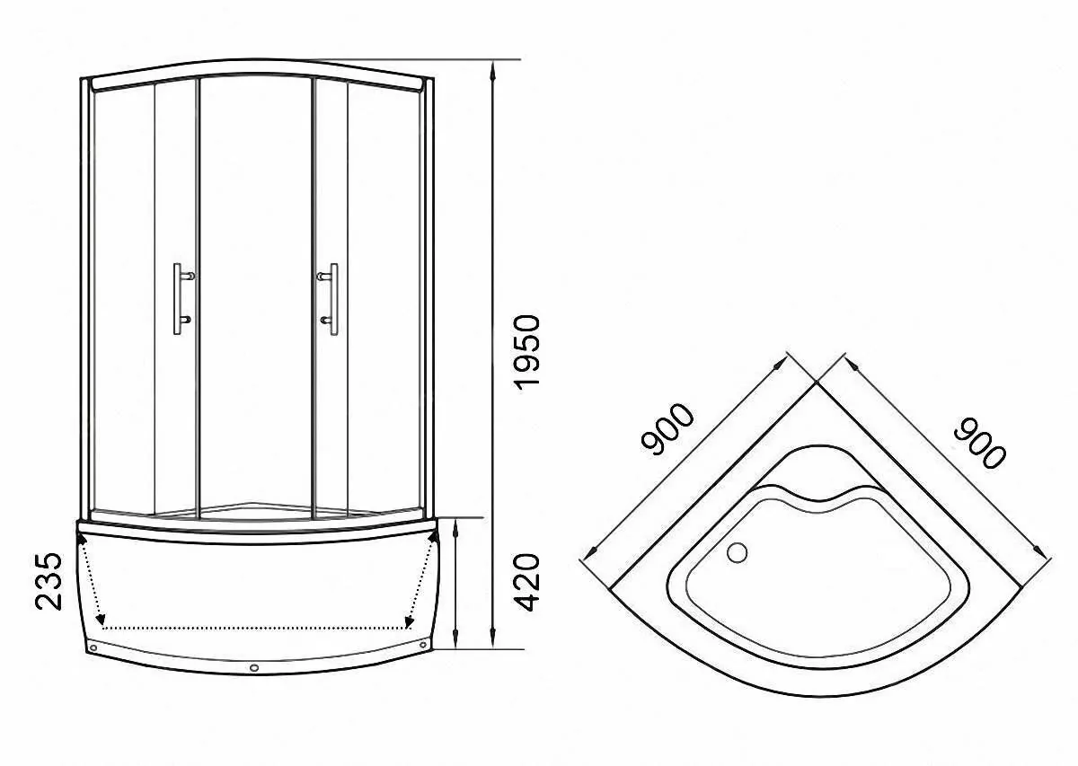 Душевой уголок Parly ZF90 полукруглый 1/4, с высоким поддоном, матовое стекло, белый