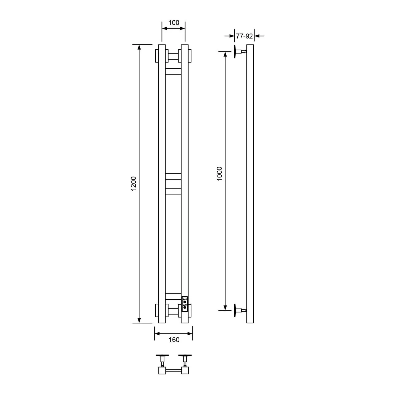 Полотенцесушитель электрический Veconi Еро-A E12010B-A 100х1200, черный