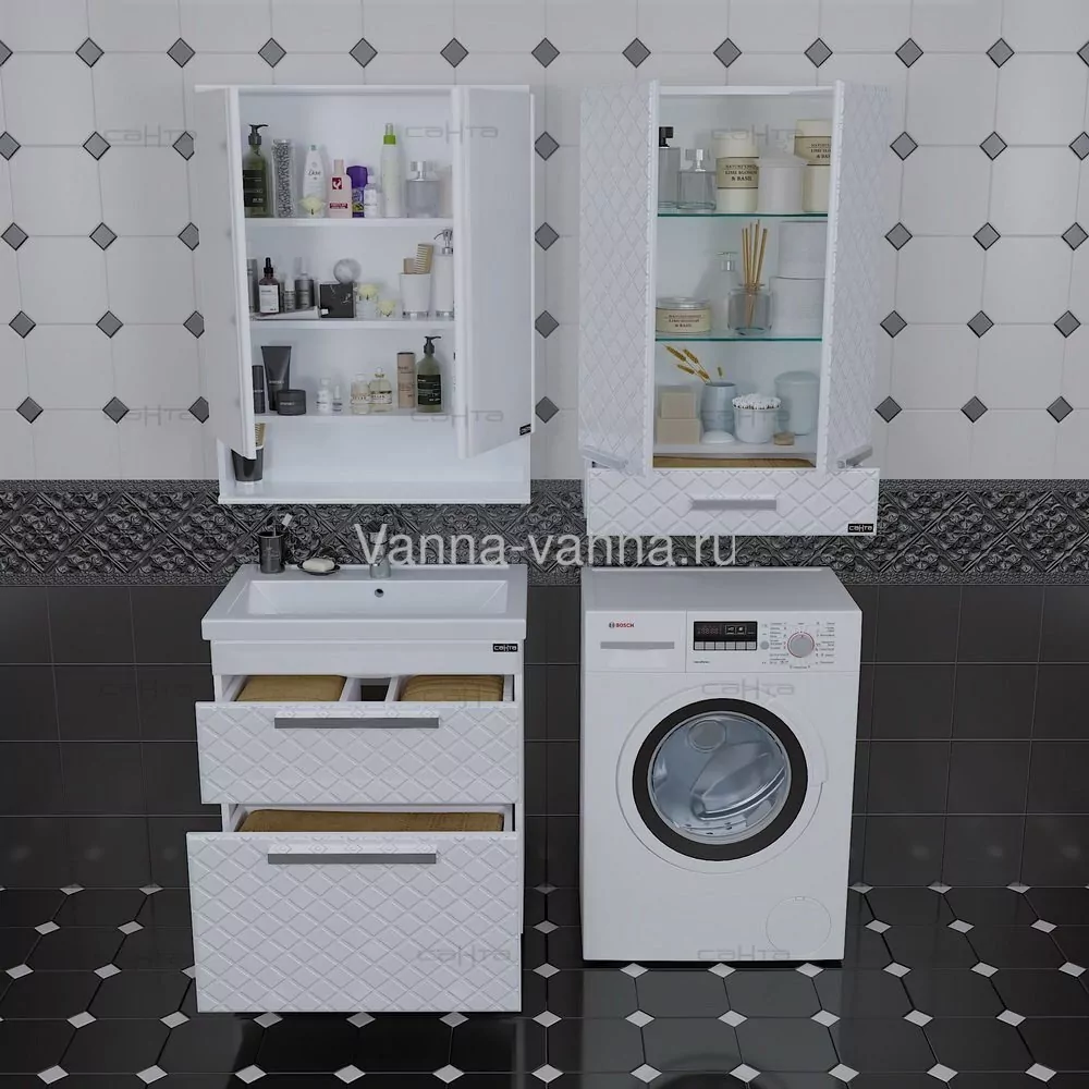 Тумба напольная Санта Калипсо 70 с раковиной Фостер 70, 2 ящика, белая от магазина Vanna-Vanna.ru!