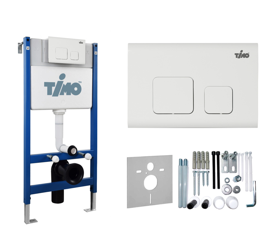 Комплект 2 в 1 Timo Инсталляция для унитаза TWC-01 и кнопка смыва SOLI FP-002W глянцевая белая