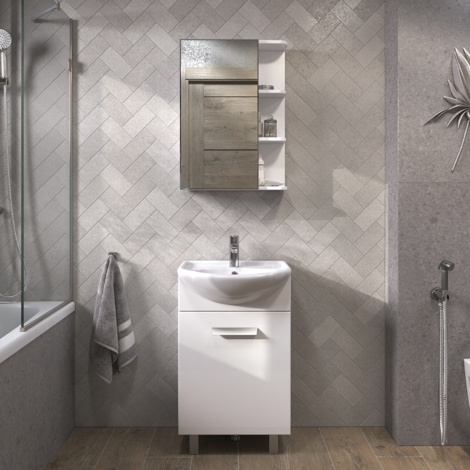 Тумба напольная Vigo Hoska 50 с раковиной Уют 50, 1 дверь, белый