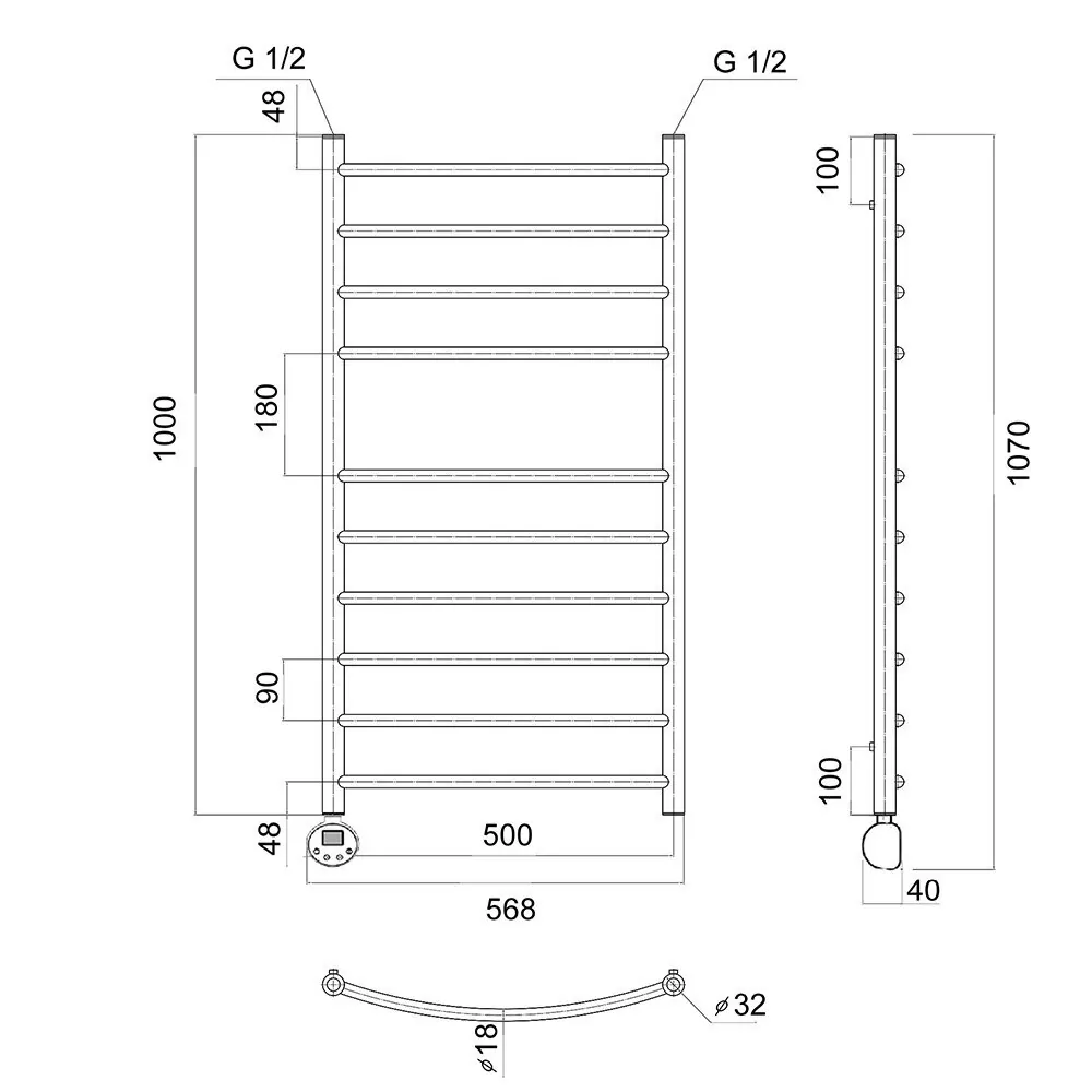 Полотенцесушитель электрический Domoterm Калипсо П10 500X1000 EL левый, хром
