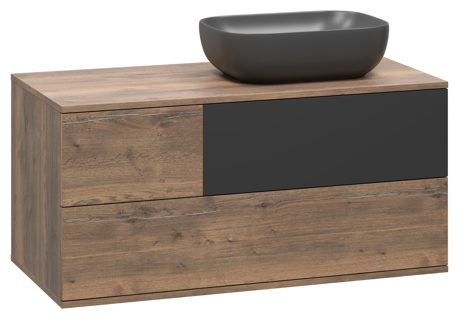 Тумба с раковиной Misty Коломбо 100 подвесная R, дуб галифакс/антрацит