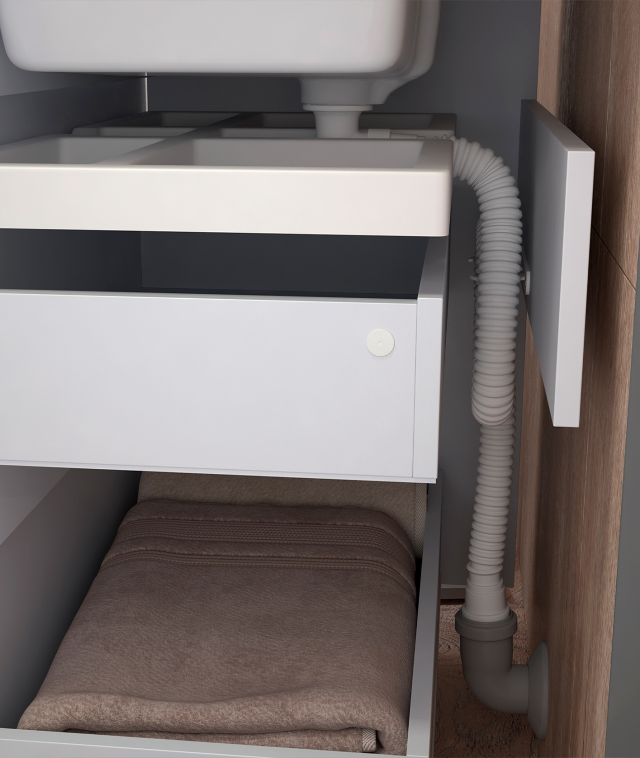 Тумба напольная Vigo Grani 600-0-2 с раковиной Como 60, 2 ящика, белый