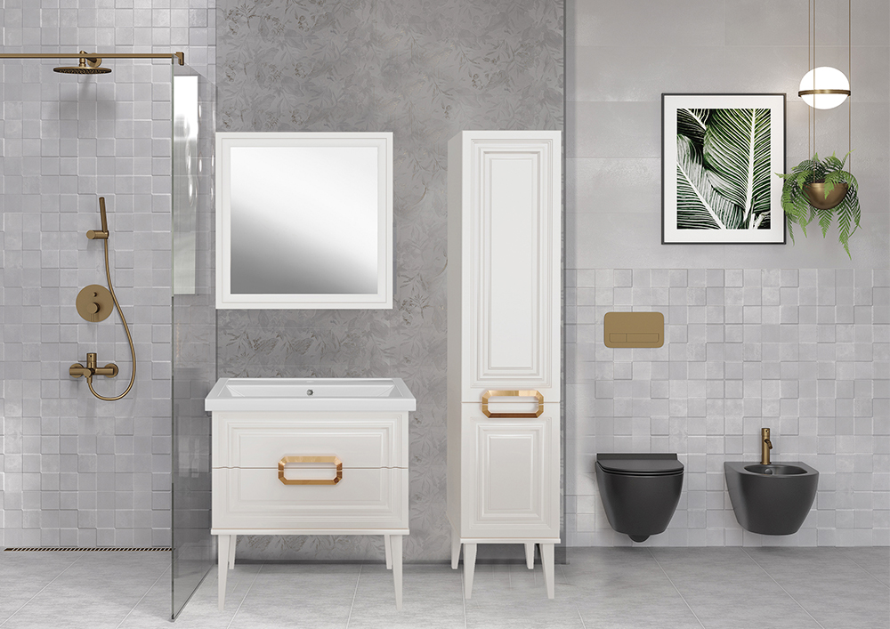 Мебель для ванной ASB Woodline Летиция 80 комплект, напольный, белый, золото