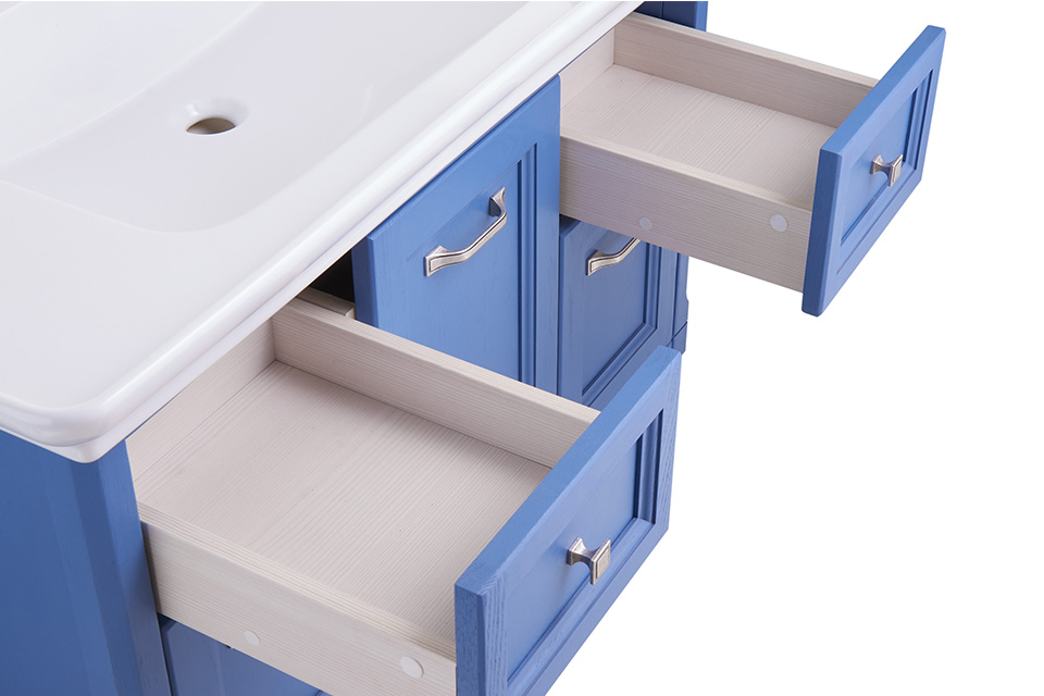 Мебель для ванной ASB Woodline Толедо 105 комплект, подвесной, синий, хром от магазина Vanna-Vanna.ru!