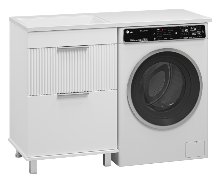 Тумба с раковиной Brevita Enfida 60 под стиральную машину, с раковиной Эстет Даллас 120 L, белый