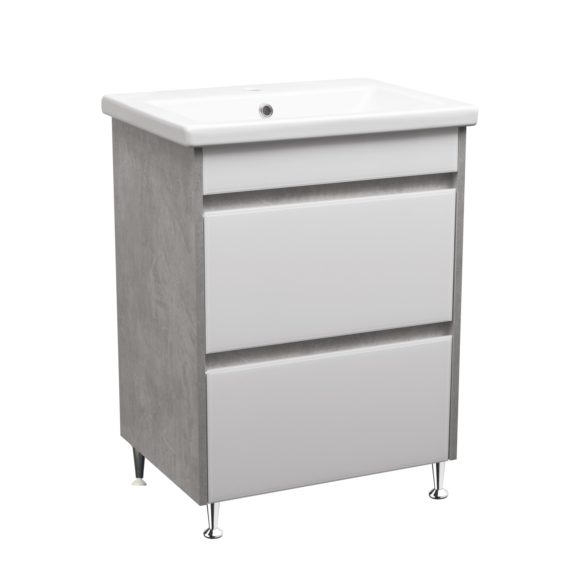 Тумба напольная Stella Polar Браво 60 с раковиной Сомо 60, слэйт/лакобель белое