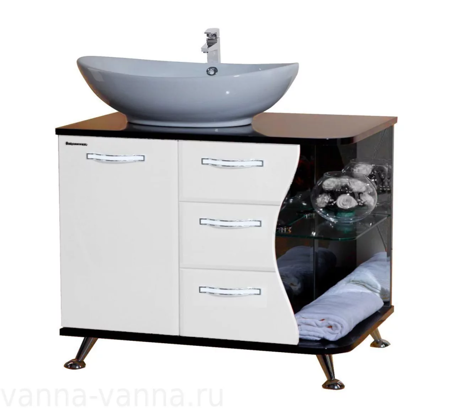 Тумба напольная с накладной раковиной Bellezza Рио 90 левая, белая с черным