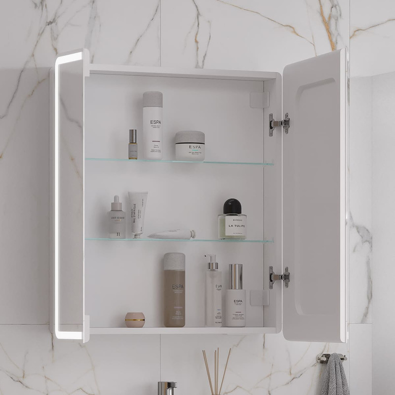 Зеркальный шкаф EQUIL Nice 70 с часами, свет, белый