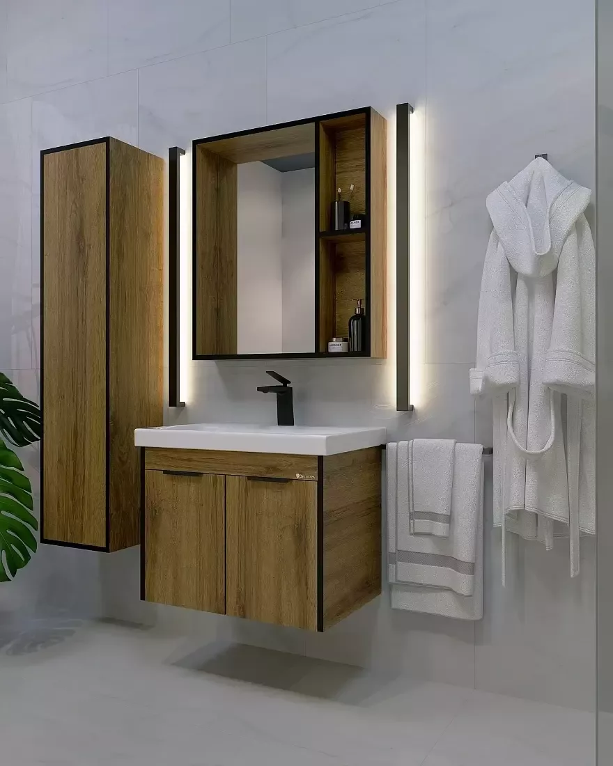 Тумба с раковиной Bellezza Бруно 70 подвесная, прямая, табакко