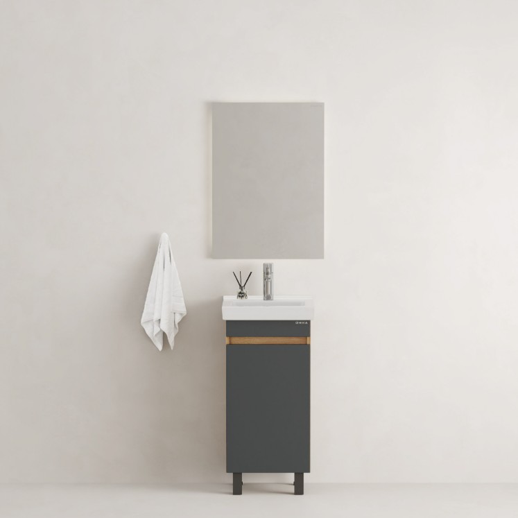 Тумба с раковиной Onika Милтон Квадро 40 напольная, серый/дуб сонома