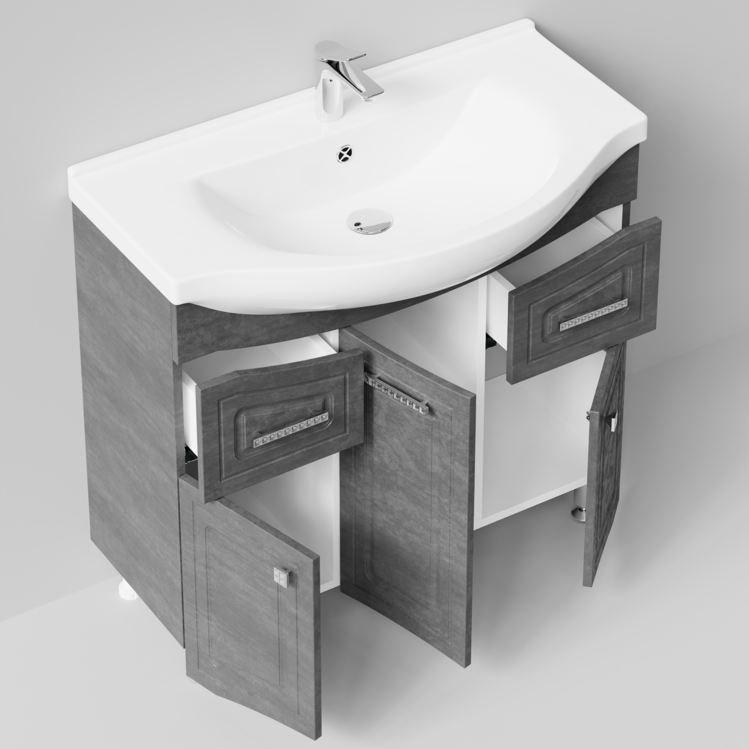 Тумба с раковиной Адам 90 напольная, Серый камень, петли слева