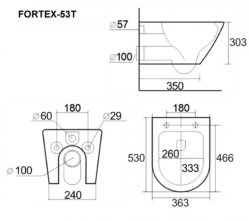 Унитаз подвесной Esbano FORTEX-53T (White)  530x360x360 от магазина Vanna-Vanna.ru!