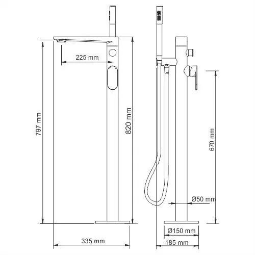 Смеситель для ванны WasserKraft Elbe 7421 черный Soft-touch