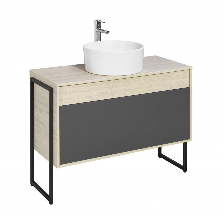 Тумба подвесная Aquaton Лофт Урбан 100 с раковиной MILA 40х40, серый графит, дуб орегон