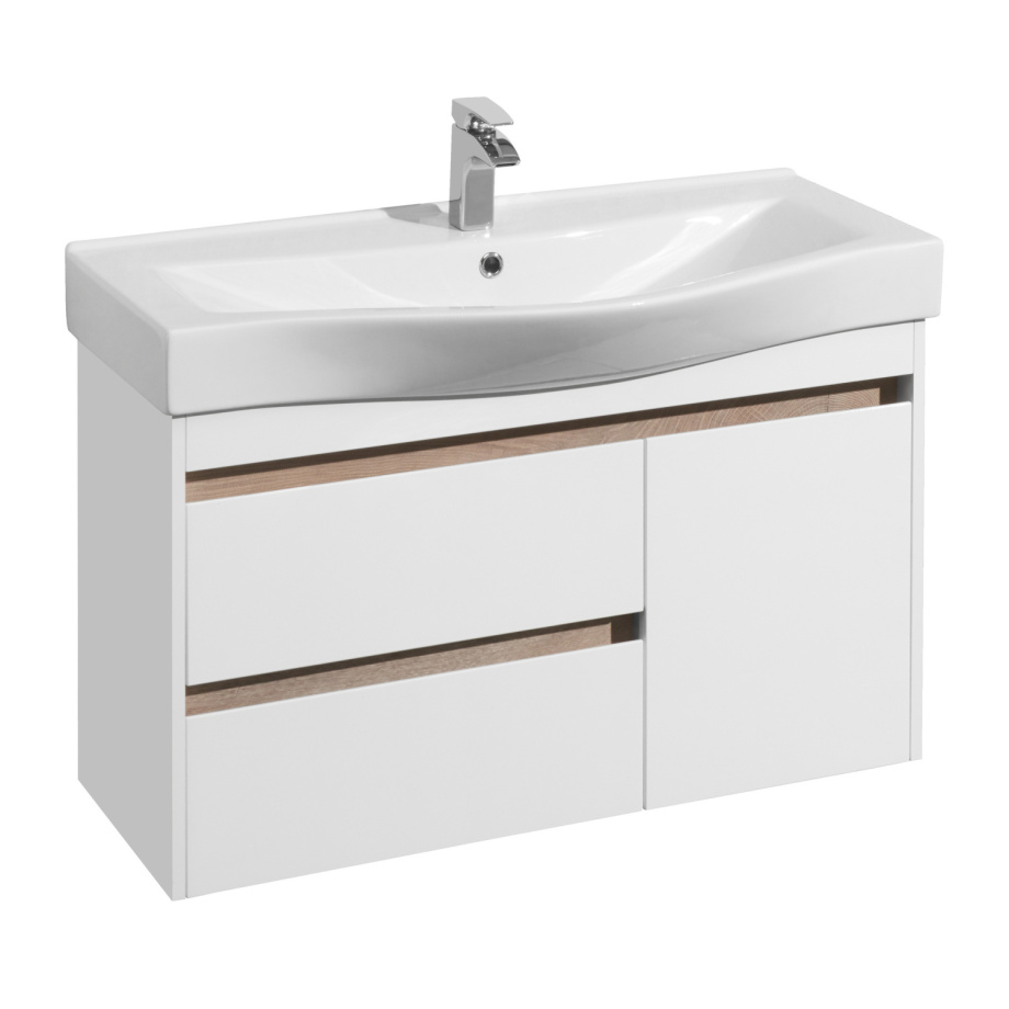 Тумба Aquaton Нортон 100 с раковиной Беверли 100, 2 ящика, 1 дверь, подвесная, белая