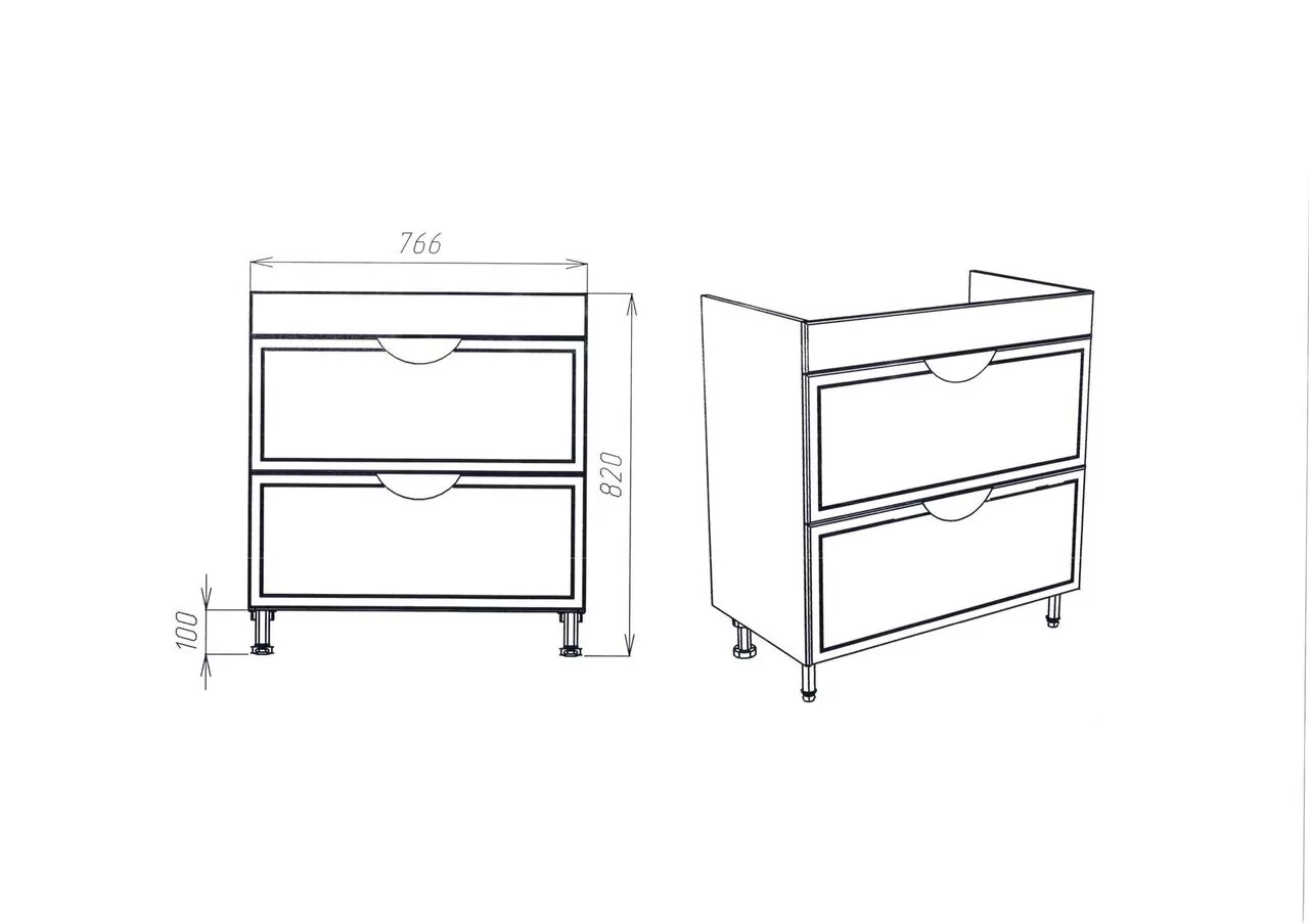 Тумба напольная Viant Лима 80 с раковиной Como 80, два ящика, белый