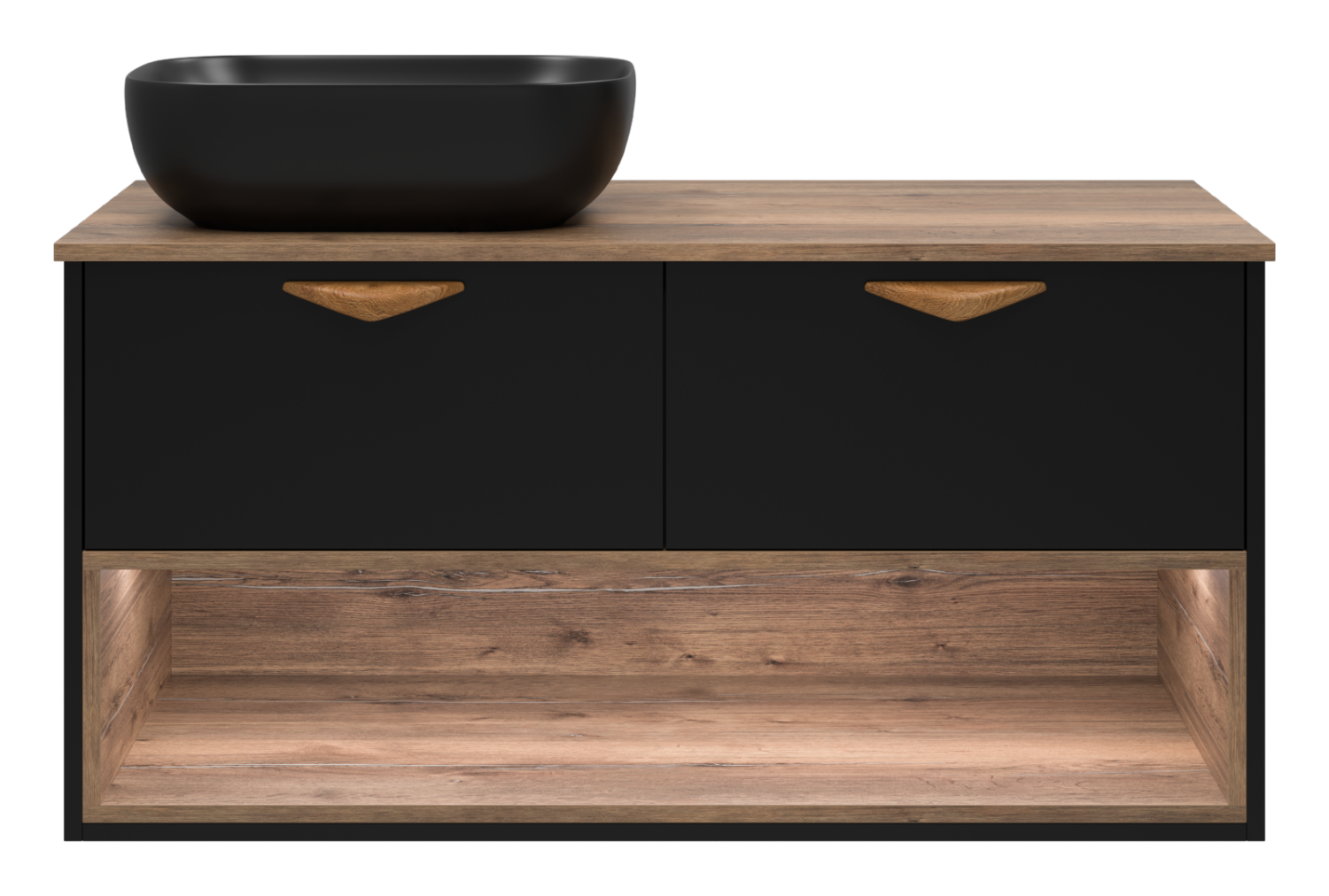 Тумба с раковиной Brevita Bergen 105 с подсветкой подвесная, черный/дуб галифакс