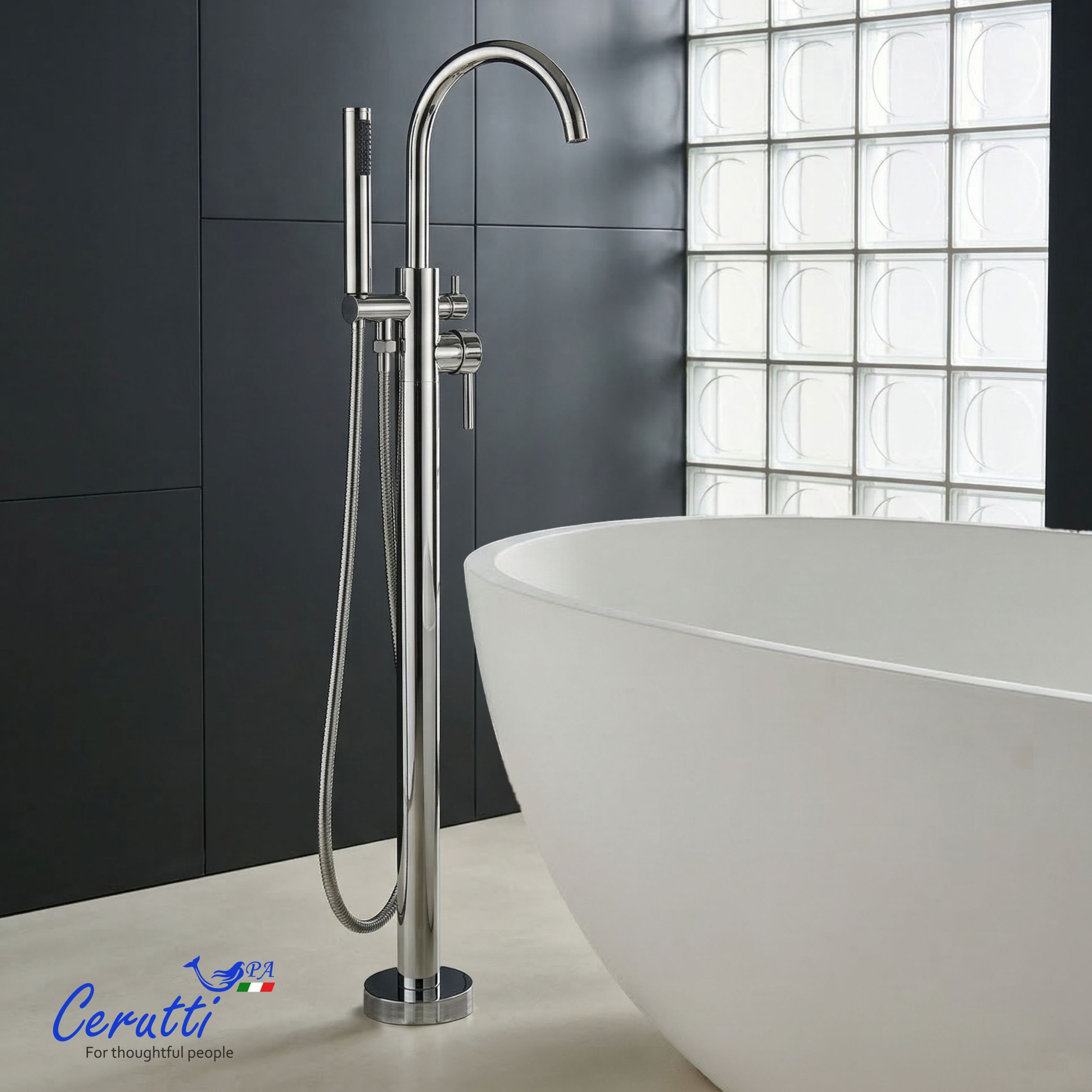 Смеситель напольный Ceruttispa Тобия (TOBIA) из нержавеющей стали, цвет хром