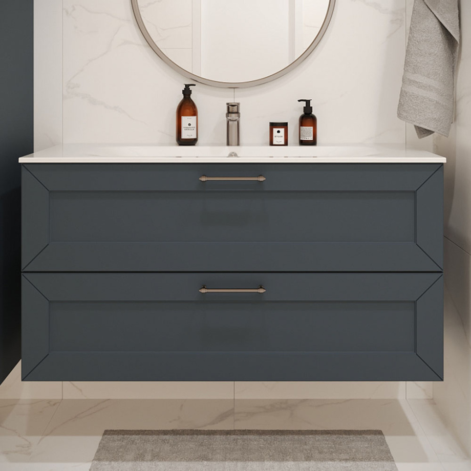 Тумба с раковиной подвесная (120 см) Terminus Victoria VIC101202703101O, серый шёлк, ручки черный