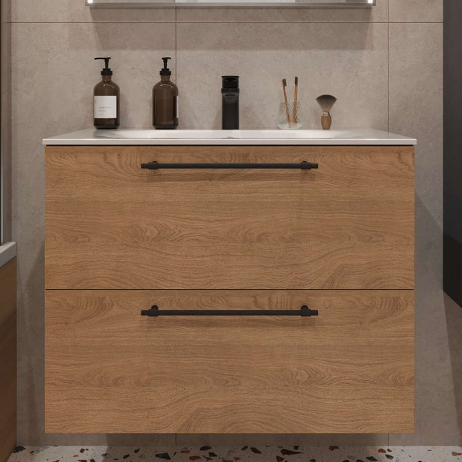 Тумба с раковиной подвесная (80 см) Terminus Venta VEN10802300001O, шпон/дуб