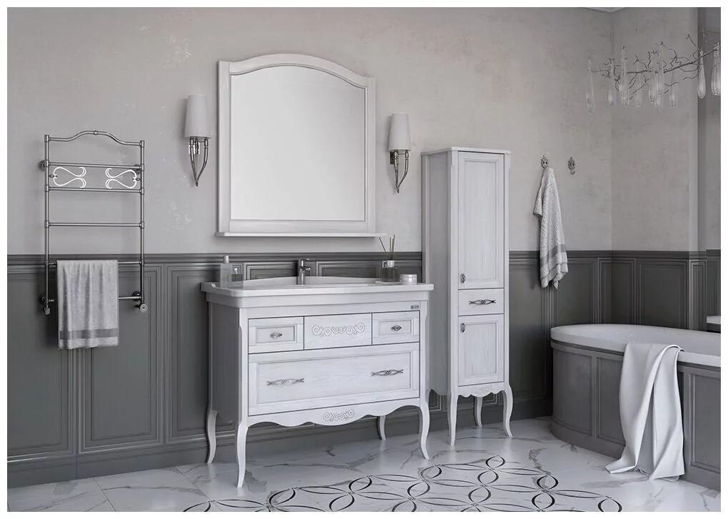 Зеркало ASB Woodline Модерн 105 белый, патина серебро